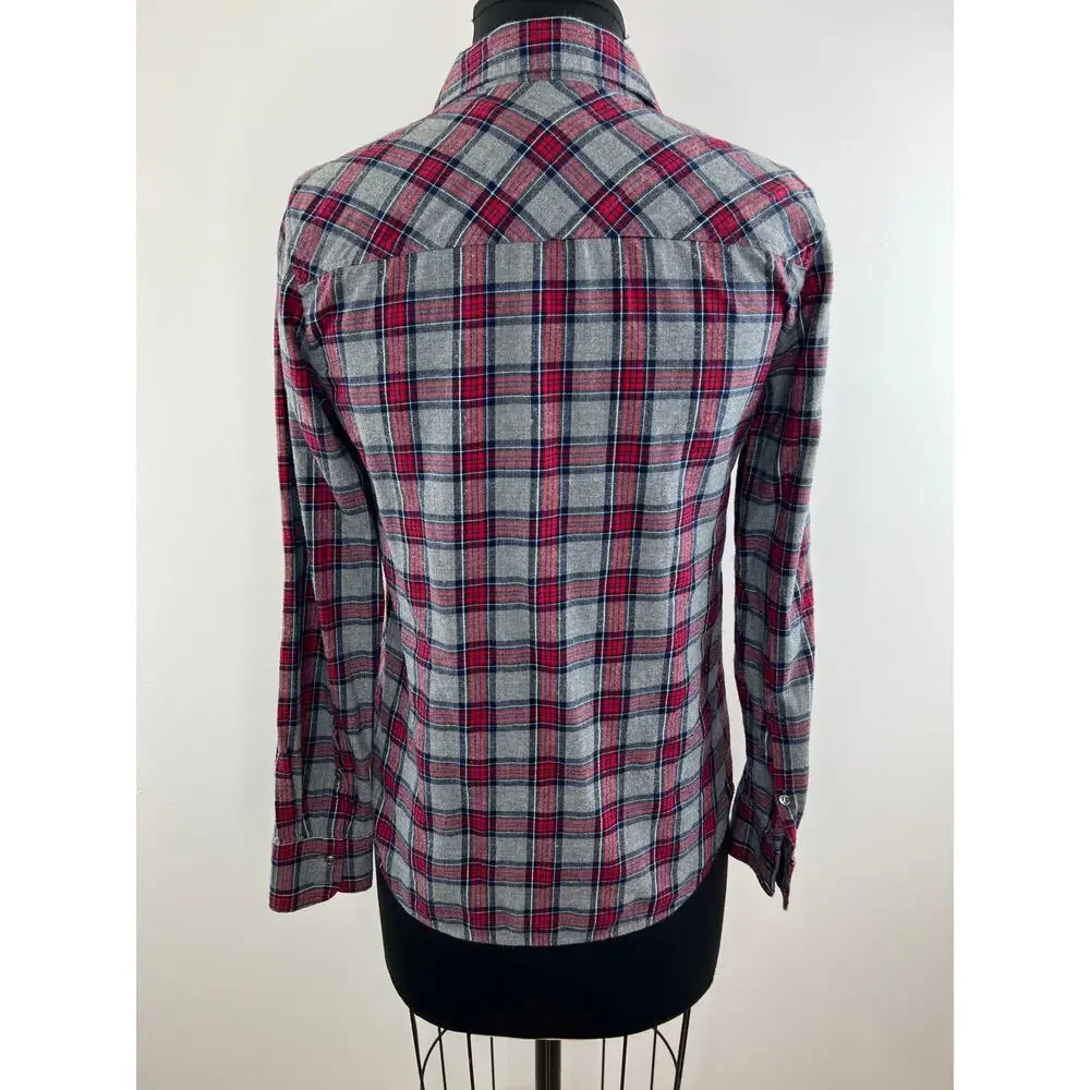 J. Crew Red Gray Tartan Plaid Long Sleeve Button-Down Boy Shirt Size 00